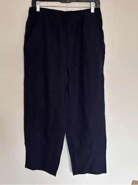 Quince 100% Euro Linen Wide Leg Crop Pants Navy Capsule Minimal Nautical Beach M